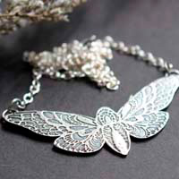 The flight of the butterfly, moth necklace in sterling silver