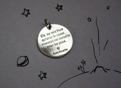 The fox&rsquo;s wisdom, quote from the little Prince pendant in silver