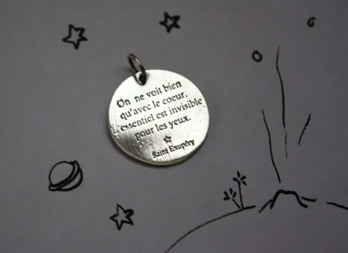 The fox’s wisdom, quote from the little Prince pendant in silver