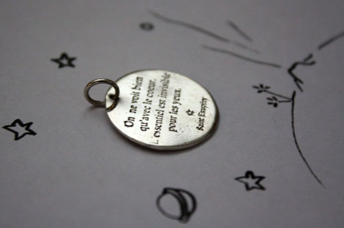 The fox&rsquo;s wisdom, quote from the little Prince pendant in silver