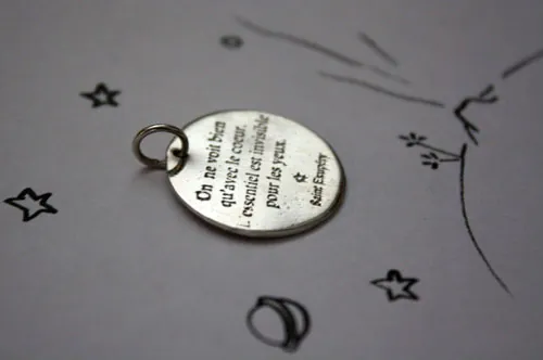 The fox’s wisdom, quote from the little Prince pendant in silver