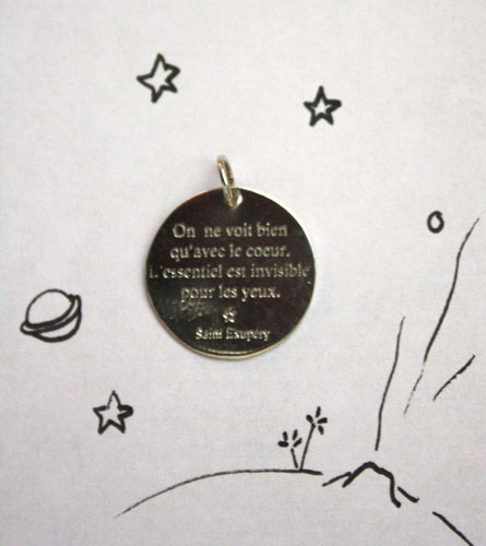 The fox&rsquo;s wisdom, quote from the little Prince pendant in silver