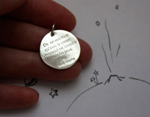 The fox&rsquo;s wisdom, quote from the little Prince pendant in silver