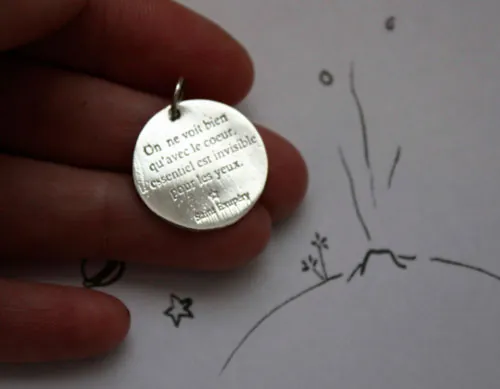 The fox’s wisdom, quote from the little Prince pendant in silver