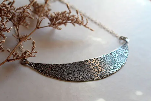The garden on the moon, floral bib necklace in sterling silver