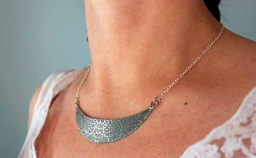 The garden on the moon, floral bib necklace in sterling silver