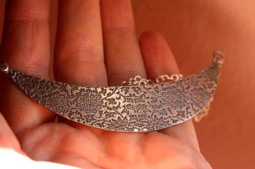The garden on the moon, floral bib necklace in sterling silver