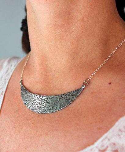 The garden on the moon, floral bib necklace in sterling silver