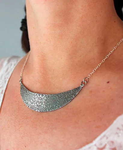 The garden on the moon, floral bib necklace in sterling silver
