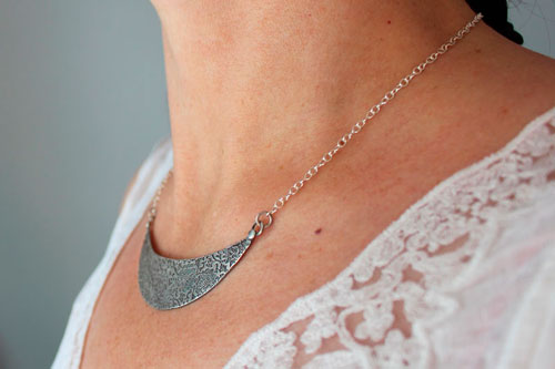 The garden on the moon, floral bib necklace in sterling silver