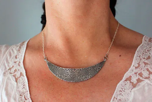 The garden on the moon, floral bib necklace in sterling silver