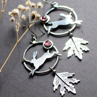 The hare of dawn, rustic earrings in silver and pink tourmaline