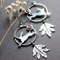 The hare of dawn, rustic earrings in silver and pink tourmaline
