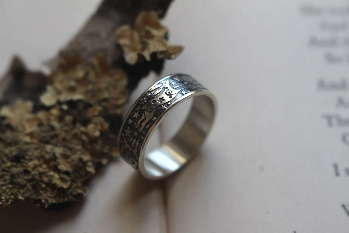 The hare round dance, rabbit of the night sky ring in silver