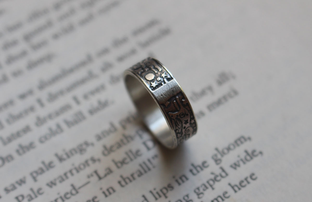 The hare round dance, rabbit of the night sky ring in silver