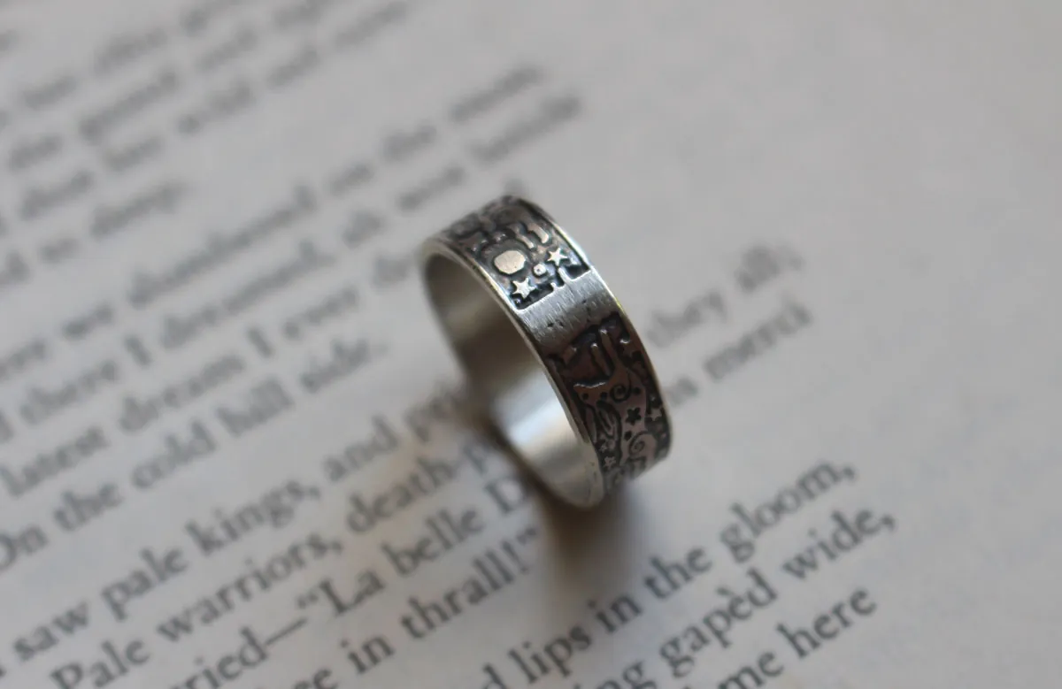 The hare round dance, rabbit of the night sky ring in silver