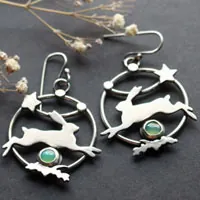 The hare star, carefree spirit earrings in silver and chrysoprase