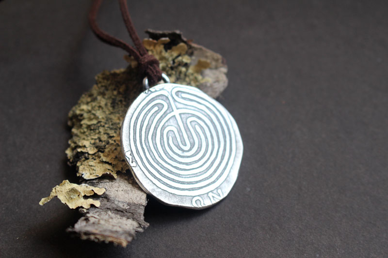 The Labyrinth of Knossos, Greek coin pendant in sterling silver
