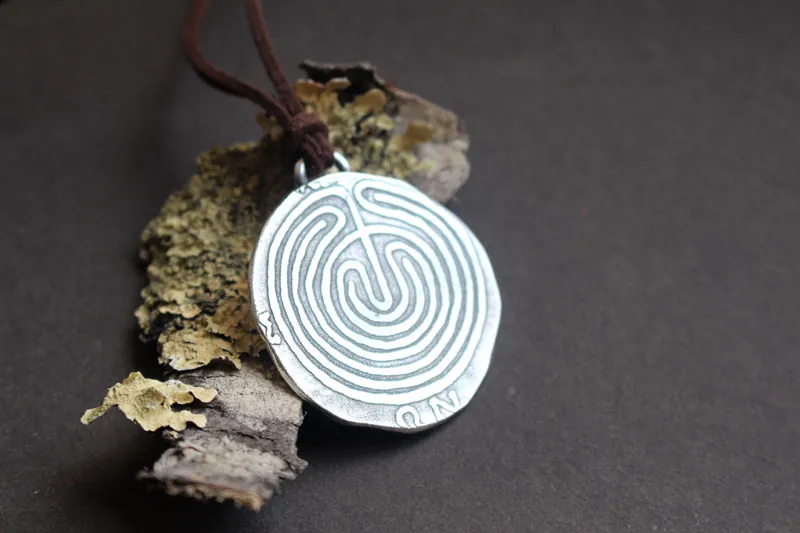 The Labyrinth of Knossos, Greek coin necklace in sterling silver