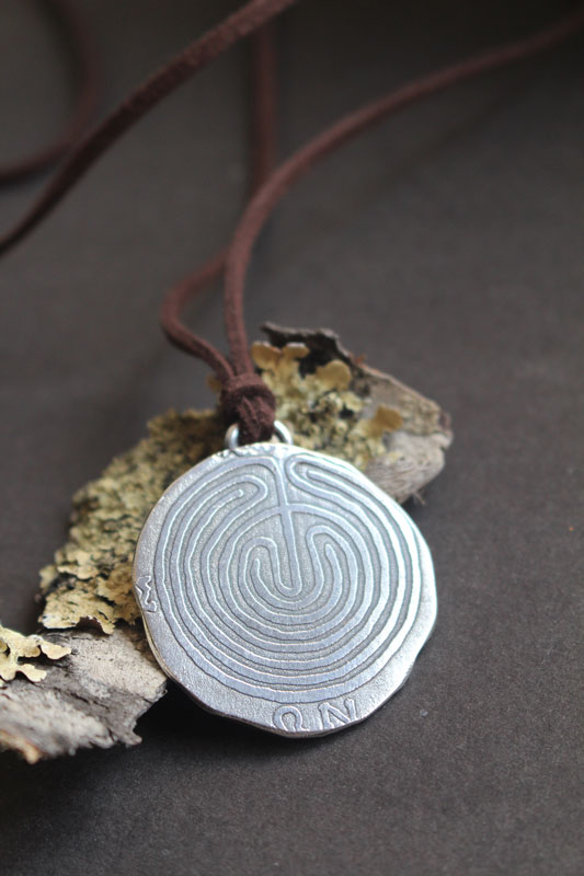 The Labyrinth of Knossos, Greek coin pendant in sterling silver