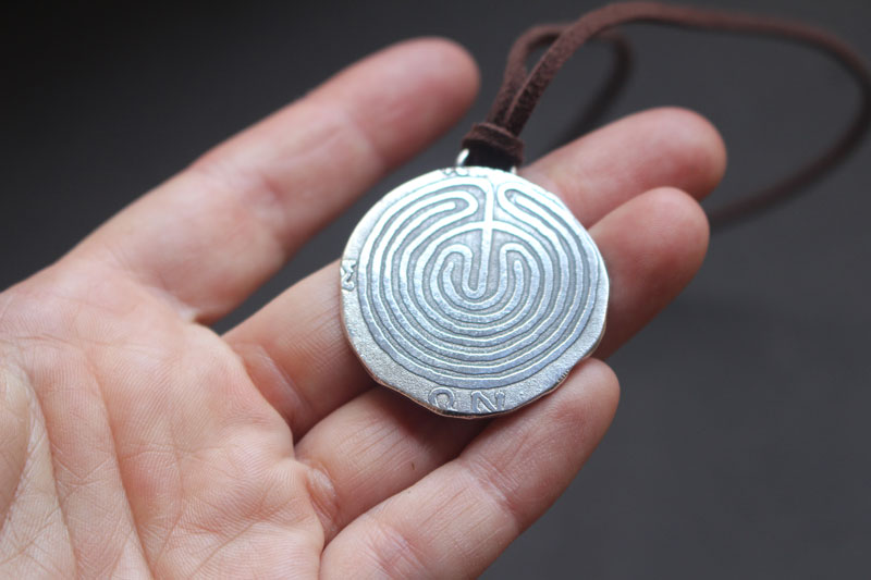 The Labyrinth of Knossos, Greek coin pendant in sterling silver