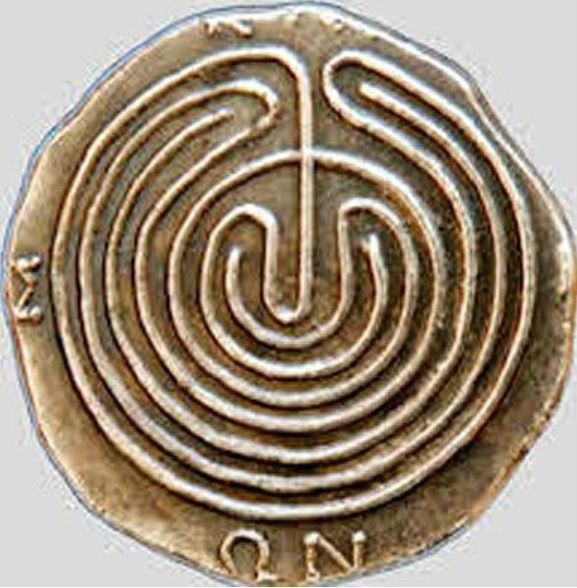 The Labyrinth of Knossos, Greek coin pendant in sterling silver