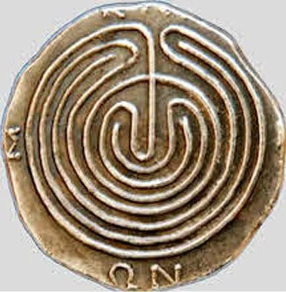 The Labyrinth of Knossos, Greek coin necklace in sterling silver