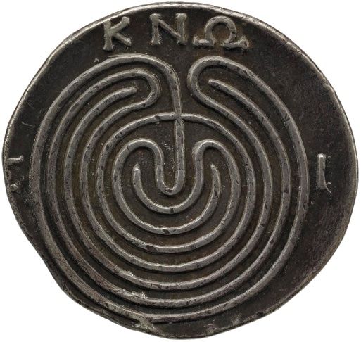 The Labyrinth of Knossos, Greek coin pendant in sterling silver