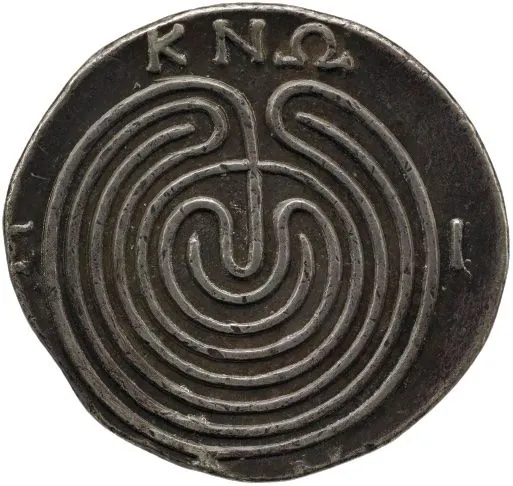 The Labyrinth of Knossos, Greek coin necklace in sterling silver