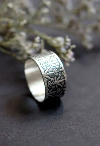 The lily of Mucha, Art Nouveau flower ring in sterling silver