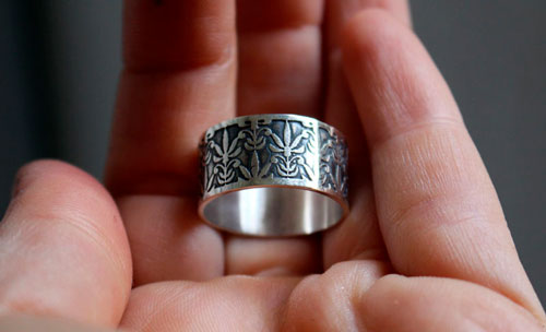 The lily of Mucha, Art Nouveau flower ring in sterling silver