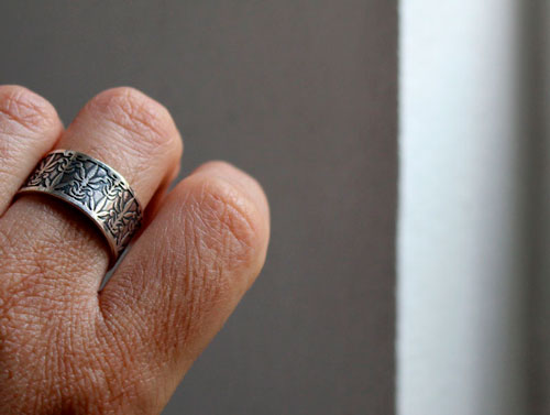 The lily of Mucha, Art Nouveau flower ring in sterling silver