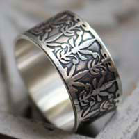 The lily of Mucha, Art Nouveau flower ring in sterling silver