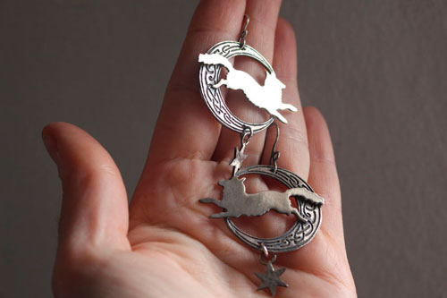 The moon fox, Celtic symbol animal earrings in silver