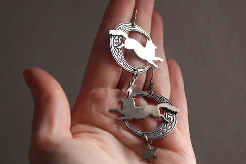 The moon fox, Celtic symbol animal earrings in silver