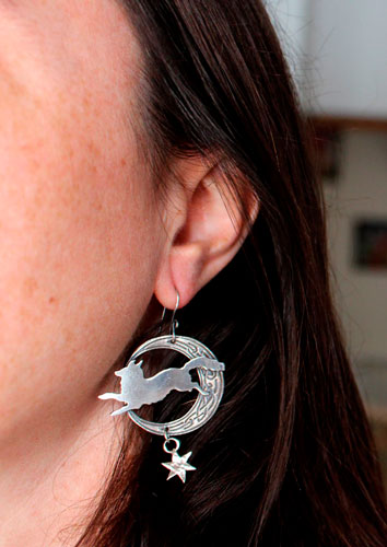 The moon fox, Celtic symbol animal earrings in silver