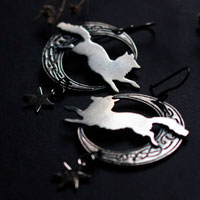 The moon fox, Celtic symbol animal earrings in silver