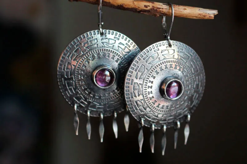 The path to the Andes, mystical bird’s earrings in silver and alexandrite
