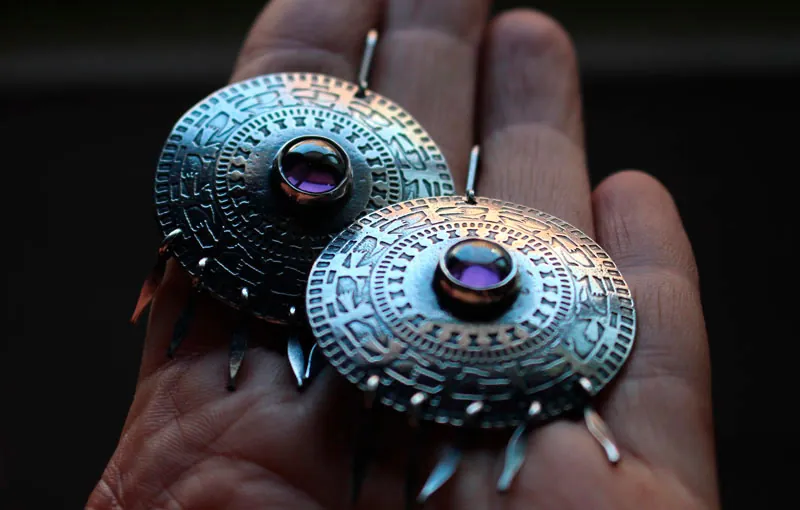 The path to the Andes, mystical bird’s earrings in silver and alexandrite