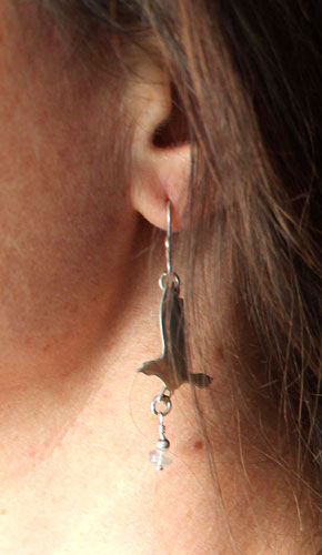 The raven’s offering, Nordic legend bird earrings in silver and labradorite