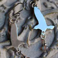 The raven’s offering, Nordic legend bird earrings in silver and labradorite