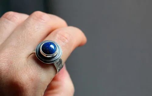 The reflection of the stars, nocturnal pond ring in silver and lapis lazuli