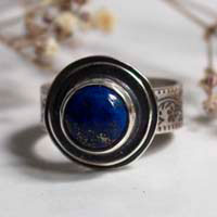 The reflection of the stars, nocturnal pond ring in silver and lapis lazuli
