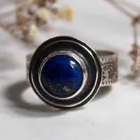 The reflection of the stars, nocturnal pond ring in silver and lapis lazuli