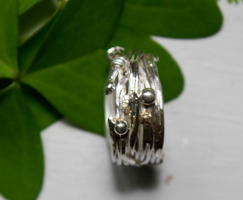 The roots of chance, weaving the Greek thread of life ring in silver