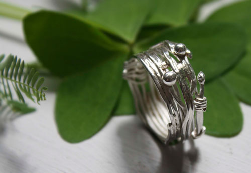 The roots of chance, weaving the Greek thread of life ring in silver