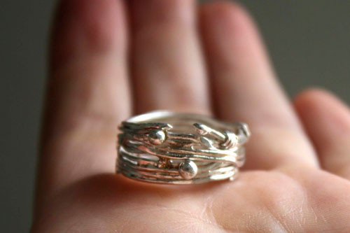 The roots of chance, weaving the Greek thread of life ring in silver