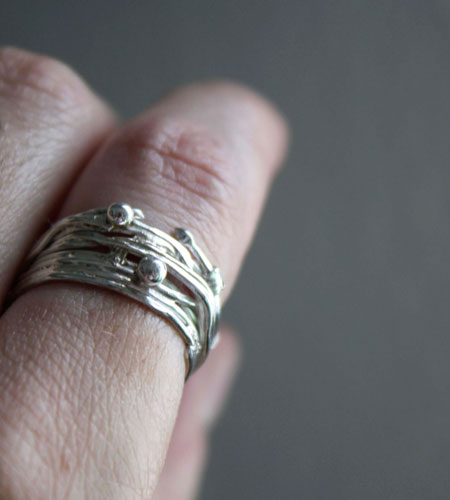The roots of chance, weaving the Greek thread of life ring in silver