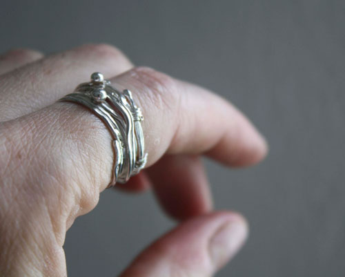 The roots of chance, weaving the Greek thread of life ring in silver