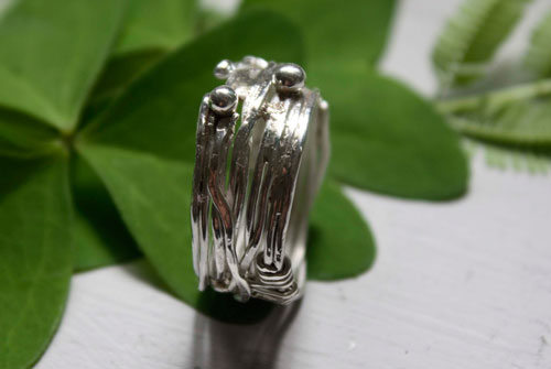 The roots of chance, weaving the Greek thread of life ring in silver